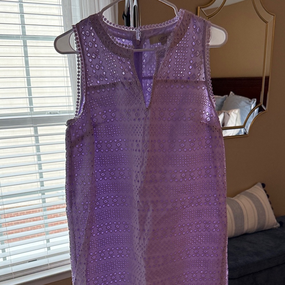 LOFT Lavender Eyelet Shift Dress size 8